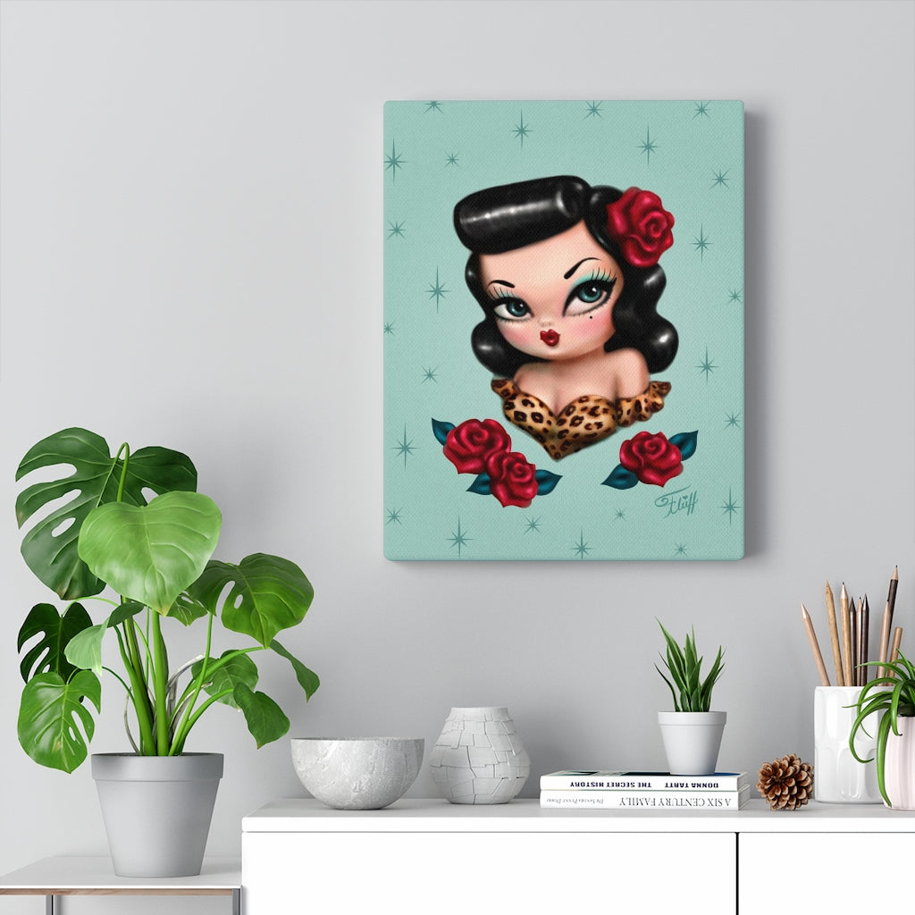 Rockabilly Baby Doll with Roses Mint • Canvas Gallery Wrap