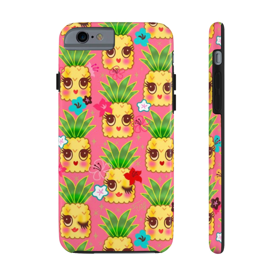 Happy Kawaii Cute Pineapples on Pink • Phone Case