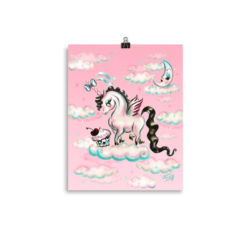 Baby Unicorn Pegasus with Cupcake • Art Print