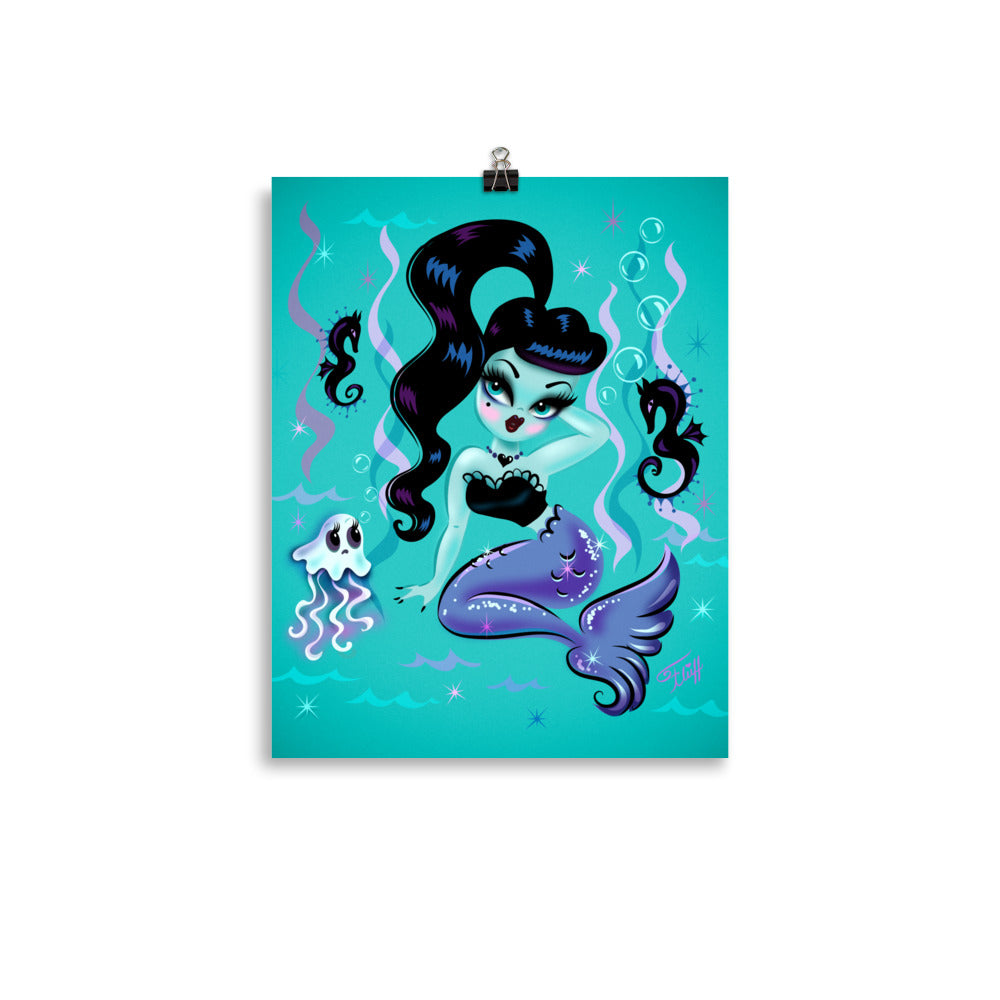 Goth Baby Doll Mermaid with Ghost Jelly • Art Print