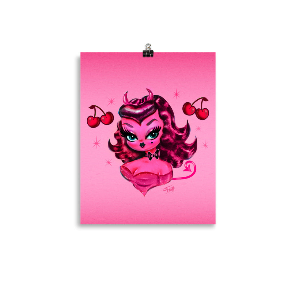 Devil Dolly with Cherries on Pink • Art Print