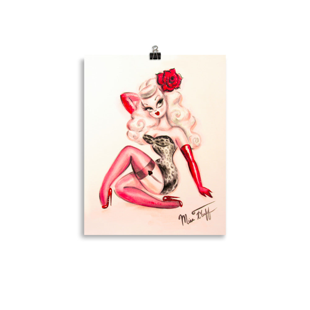 Blonde Pin Up Girl with Red Rose • Art Print