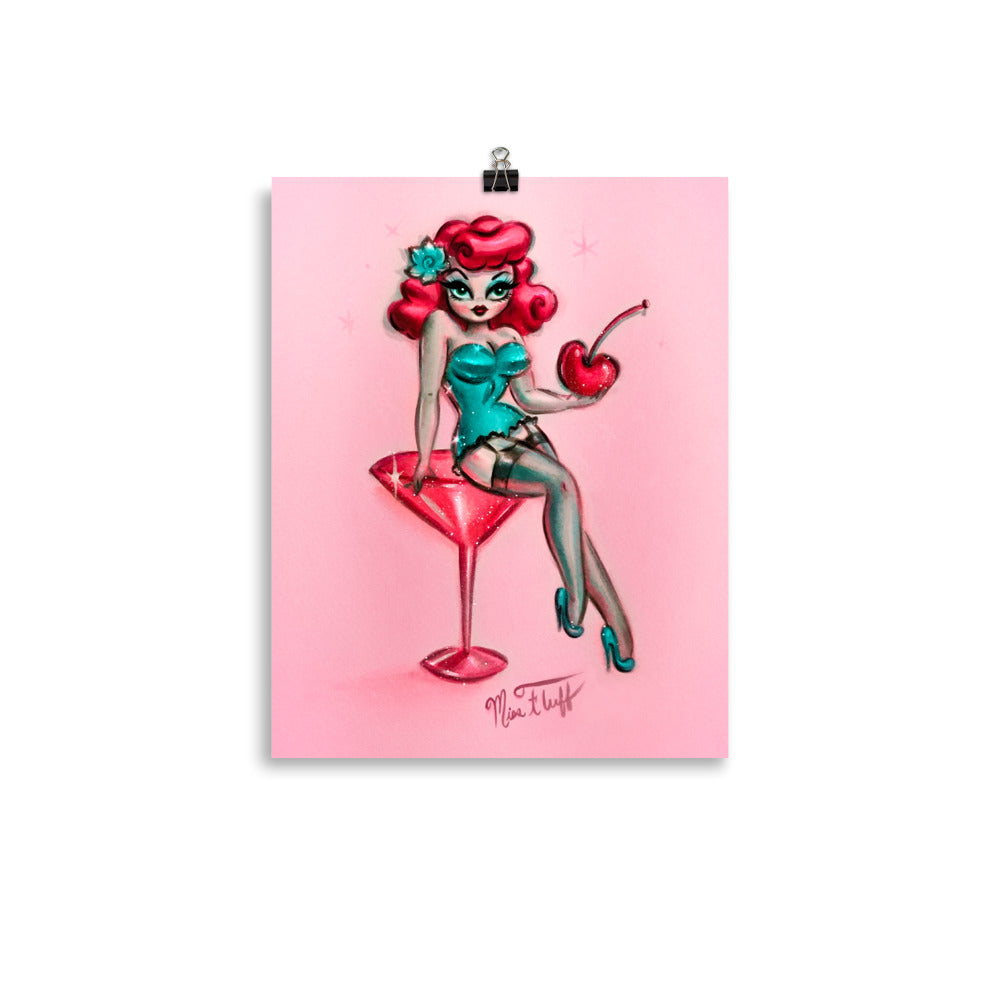 Candy Redhead Cherry Martini Girl • Art Print