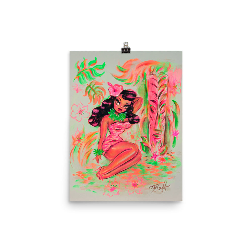 Island Maiden with Pink Tiki • Art Print