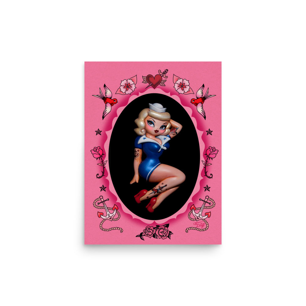 Suzy Sailor Blonde Dolly on Pink • Art Print