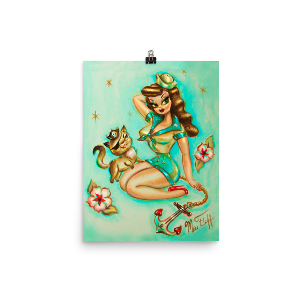 Sailor Girl with Pirate Kitty • Art Print