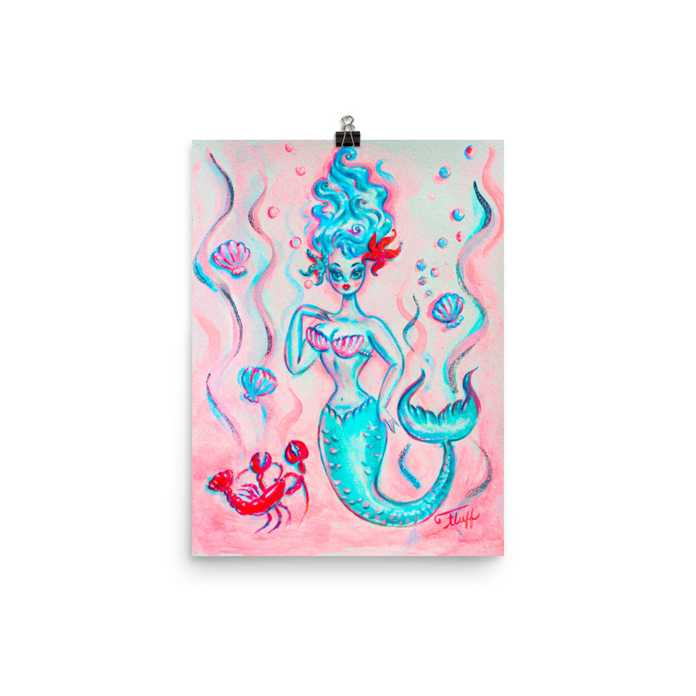 Blue Mermaid with Lobster • Art Print