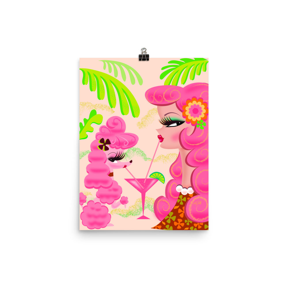 Pink Poodle Martini Girl • Art Print