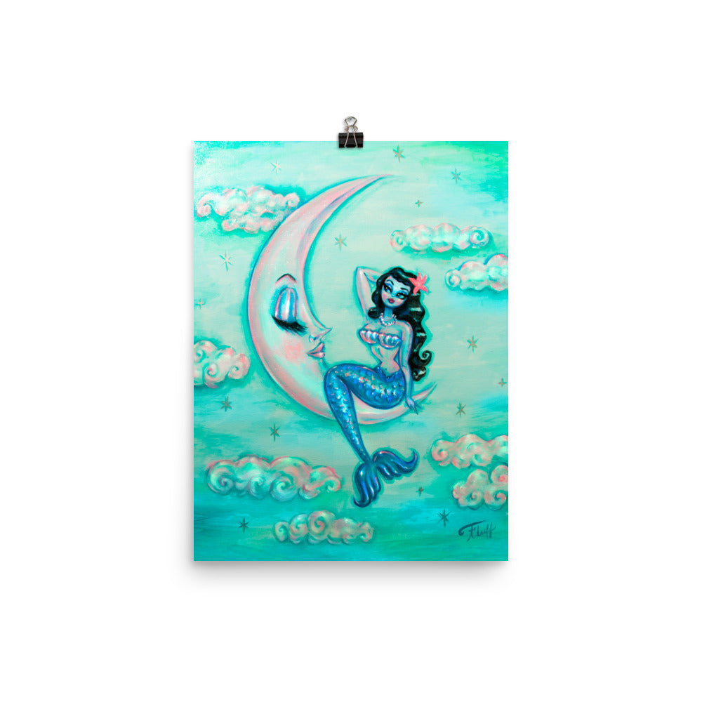 Raven Haired Mermaid on the Moon • Art Print