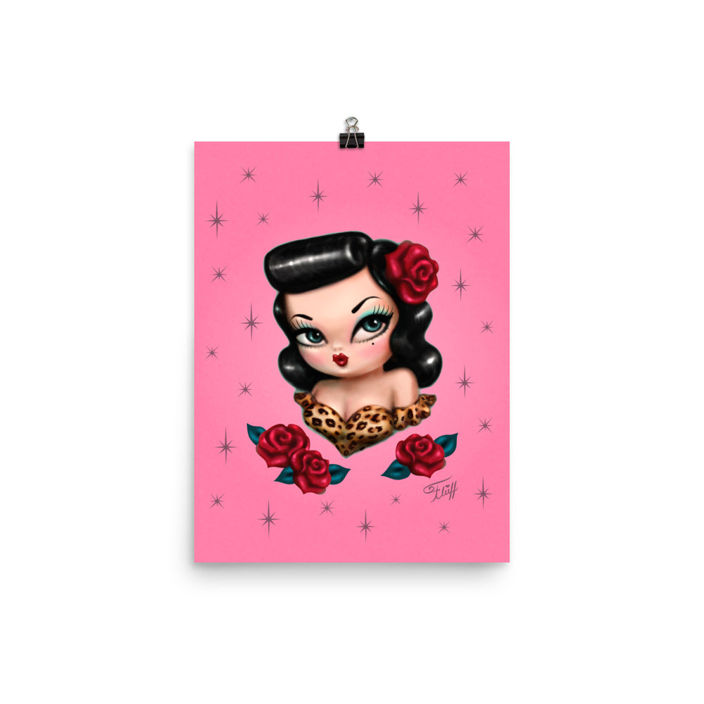 Rockabilly Baby Doll with Roses Pink • Art Print