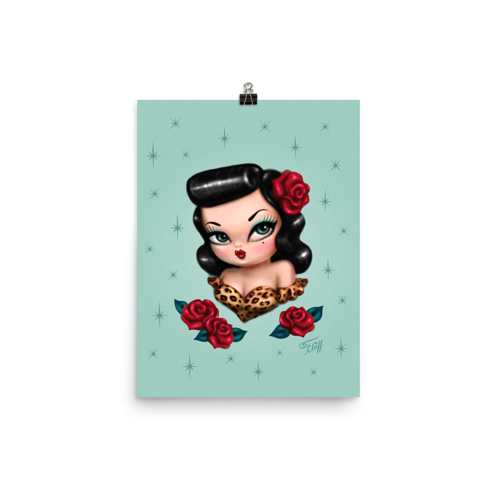 Rockabilly Baby Doll with Roses Mint • Art Print