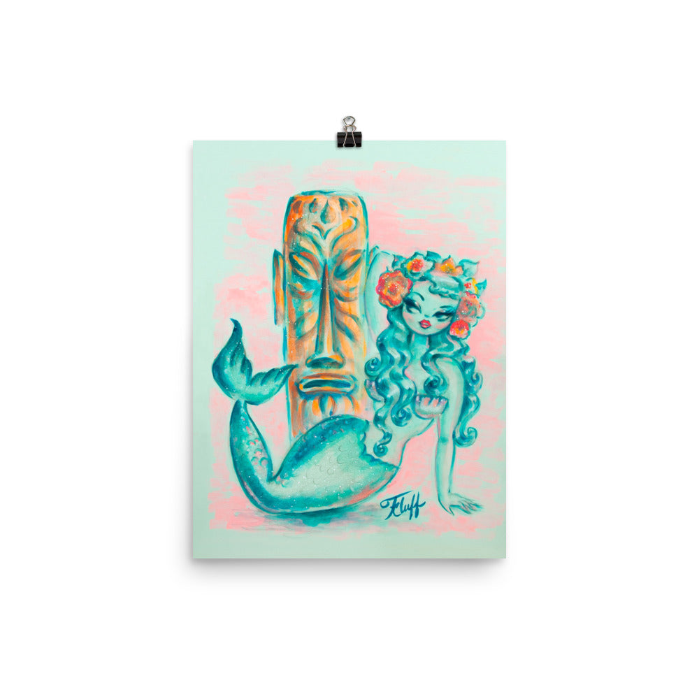 Tiki Mermaid with Flower Crown • Art Print