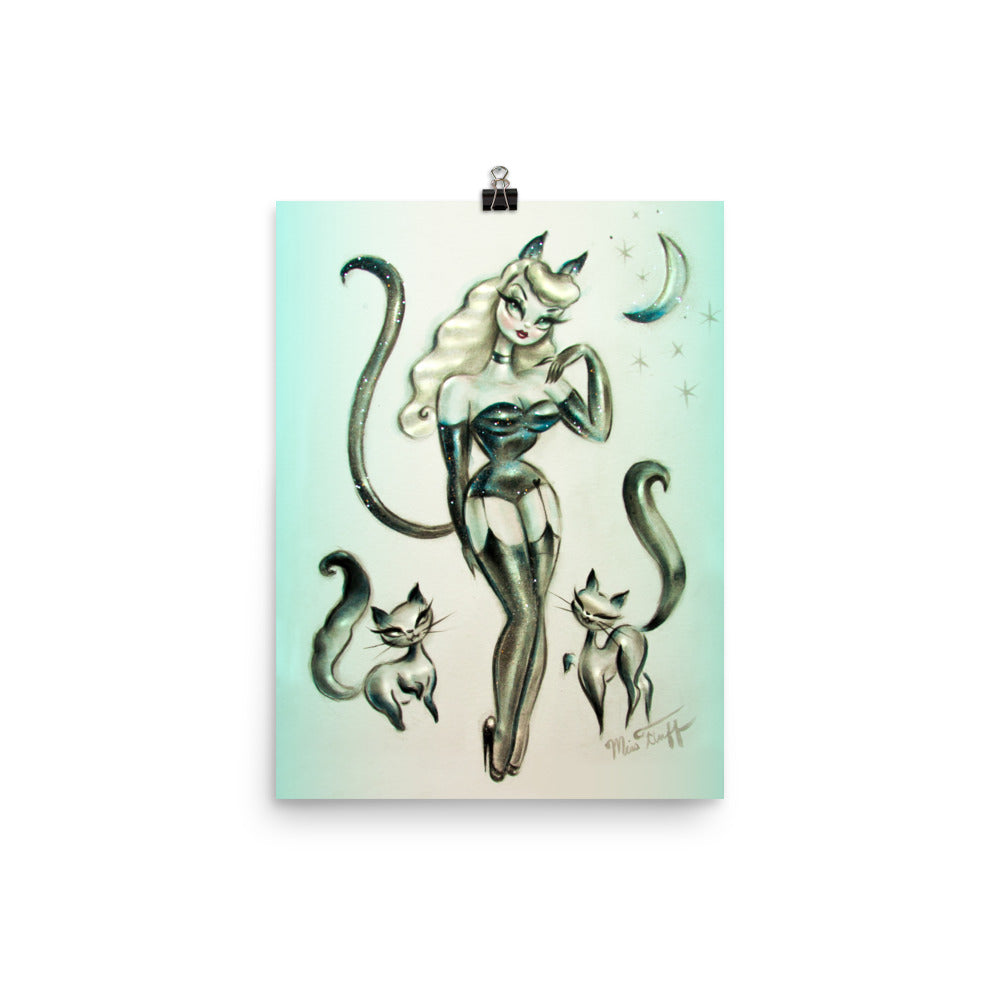 Cat Girl with Kitties • Art Print