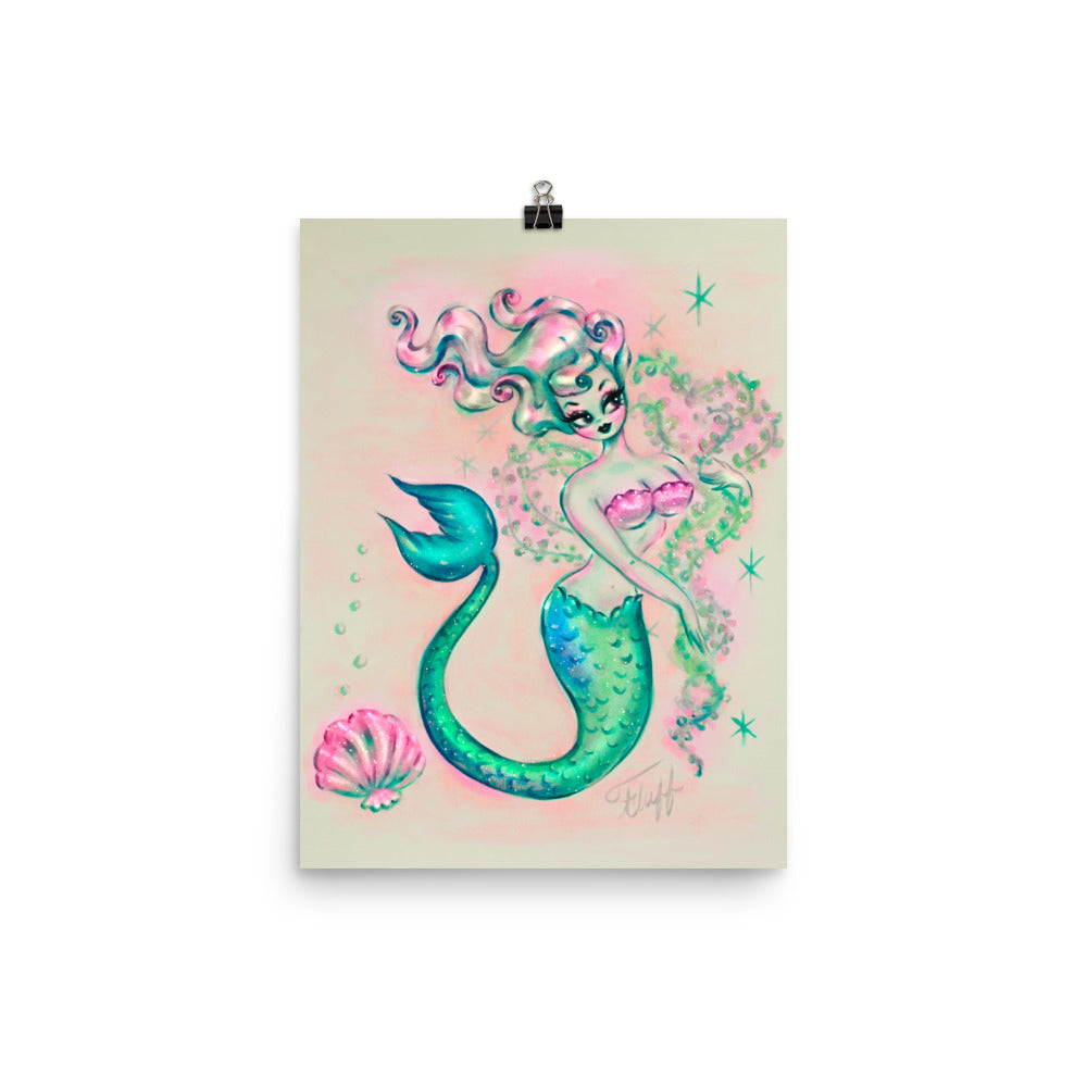Pearly Mermaid with Seaweed Boa • Art Print