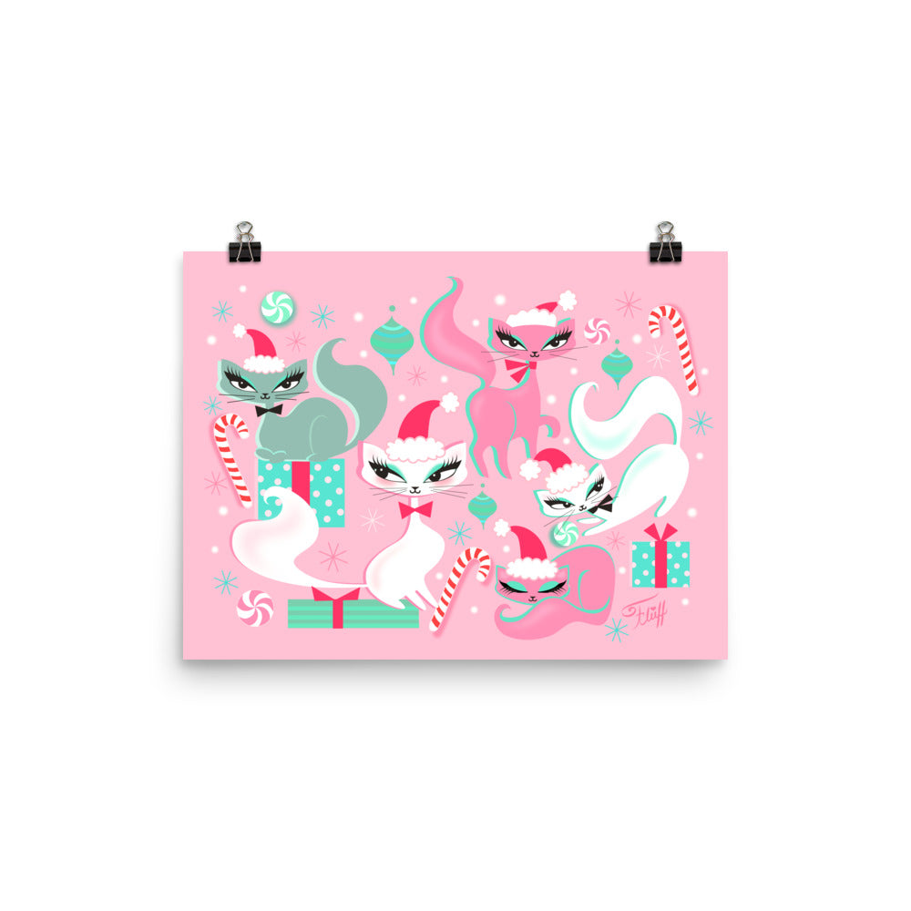 Swanky Kittens Christmas Pink • Art Print