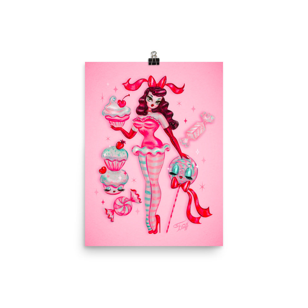 Brunette Cupcake Doll with Lollipop • Art Print