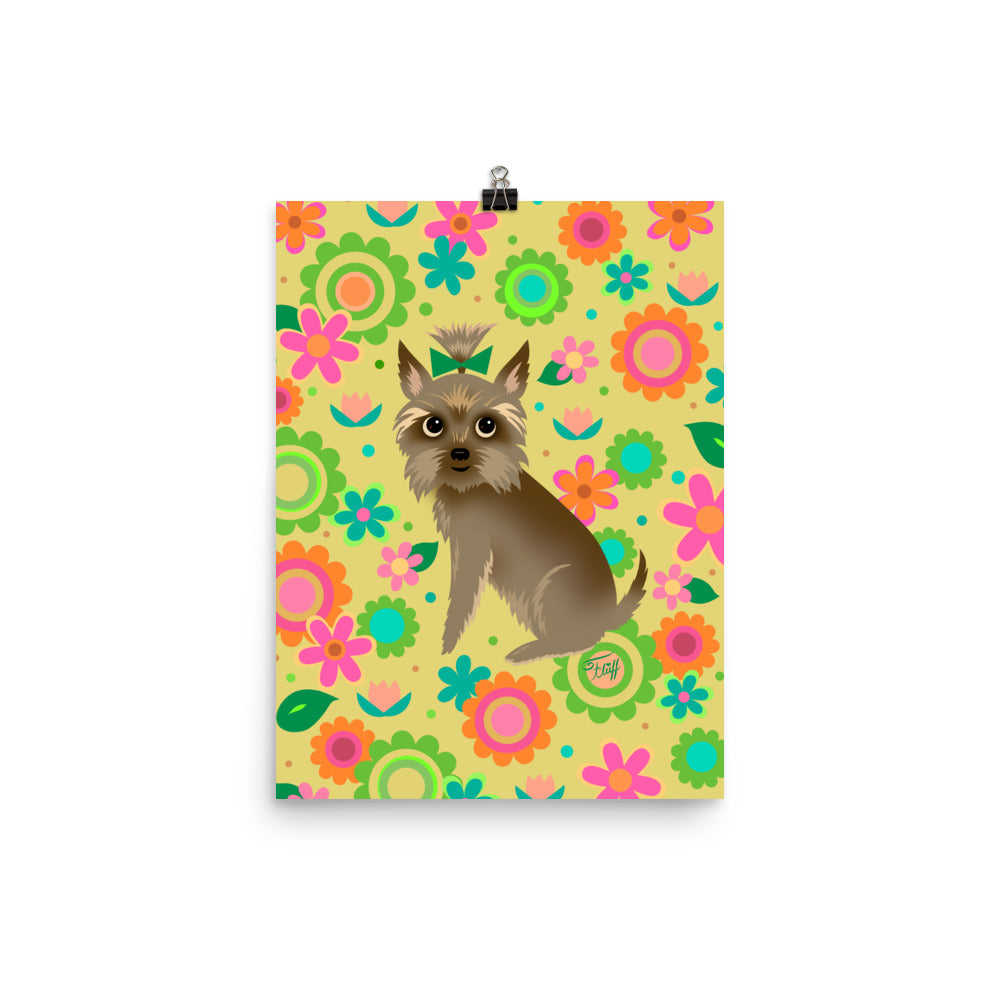 Yorkie with Mod Flowers • Art Print