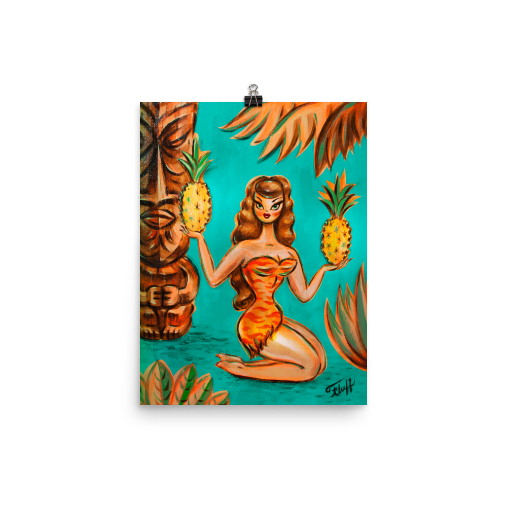 Tiki Island Girl with Pineapples • Art Print