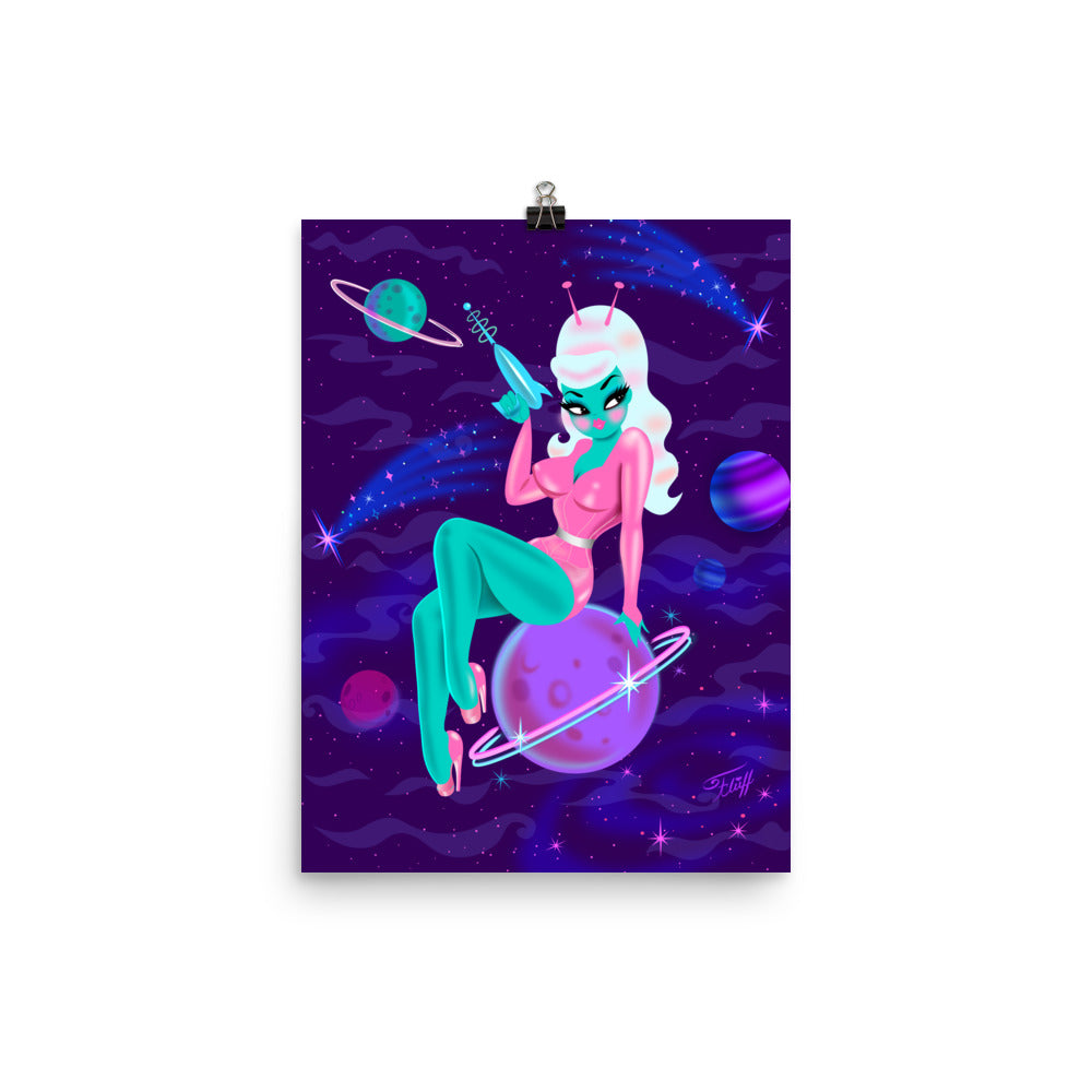 Alien Girl on Saturn • Cosmic Purple version • Art Print