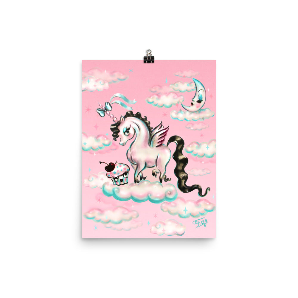 Baby Unicorn Pegasus with Cupcake • Art Print