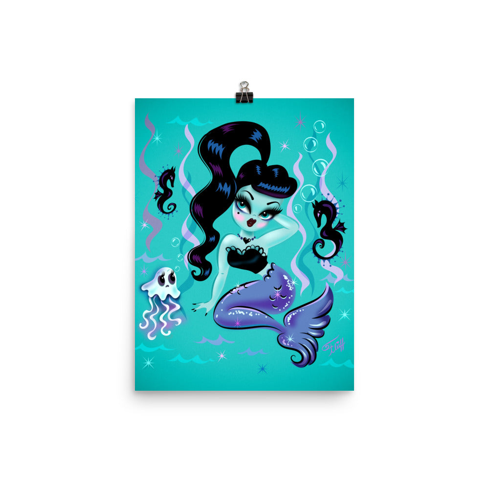 Goth Baby Doll Mermaid with Ghost Jelly • Art Print