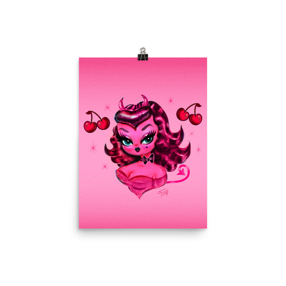 Devil Dolly with Cherries on Pink • Art Print