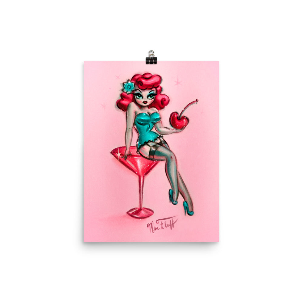 Candy Redhead Cherry Martini Girl • Art Print