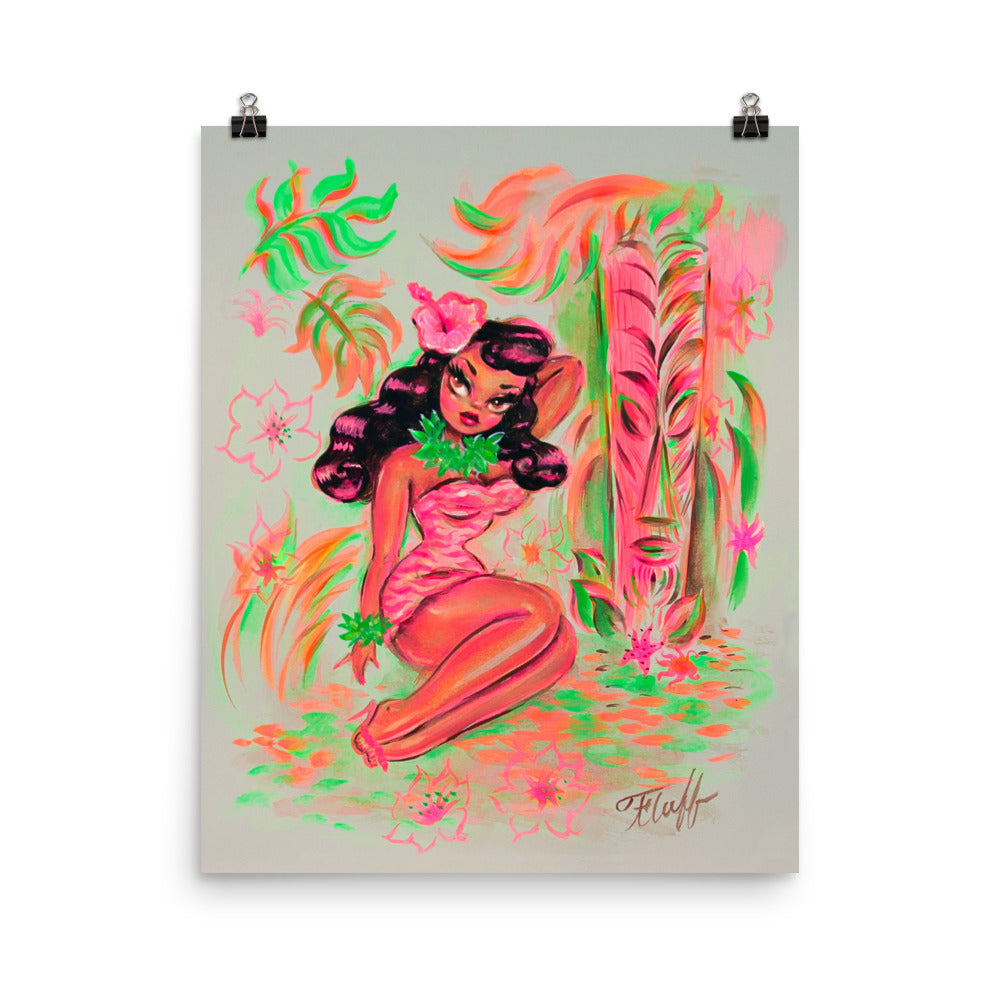 Island Maiden with Pink Tiki • Art Print