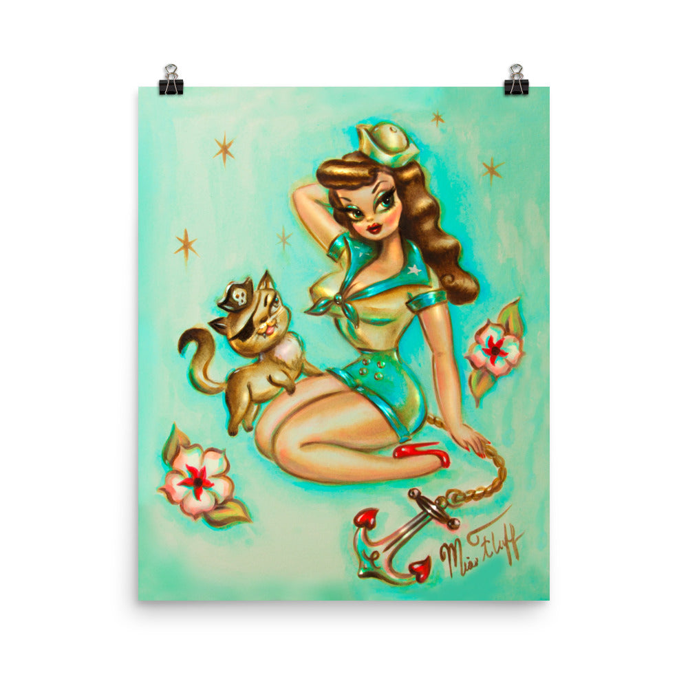 Sailor Girl with Pirate Kitty • Art Print