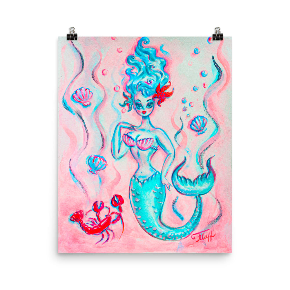 Blue Mermaid with Lobster • Art Print