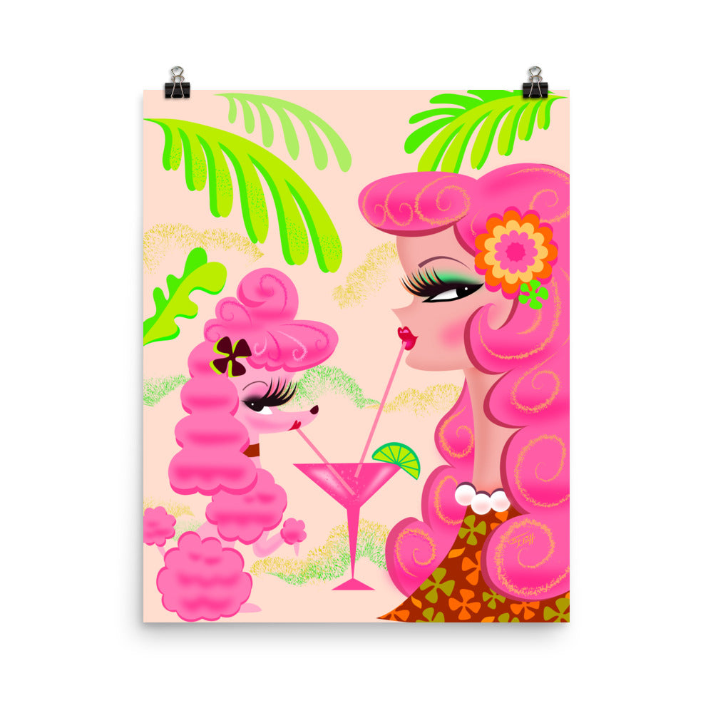 Pink Poodle Martini Girl • Art Print