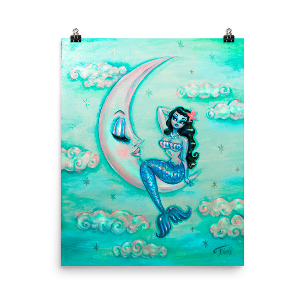 Raven Haired Mermaid on the Moon • Art Print