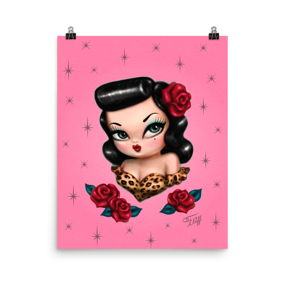 Rockabilly Baby Doll with Roses Pink • Art Print