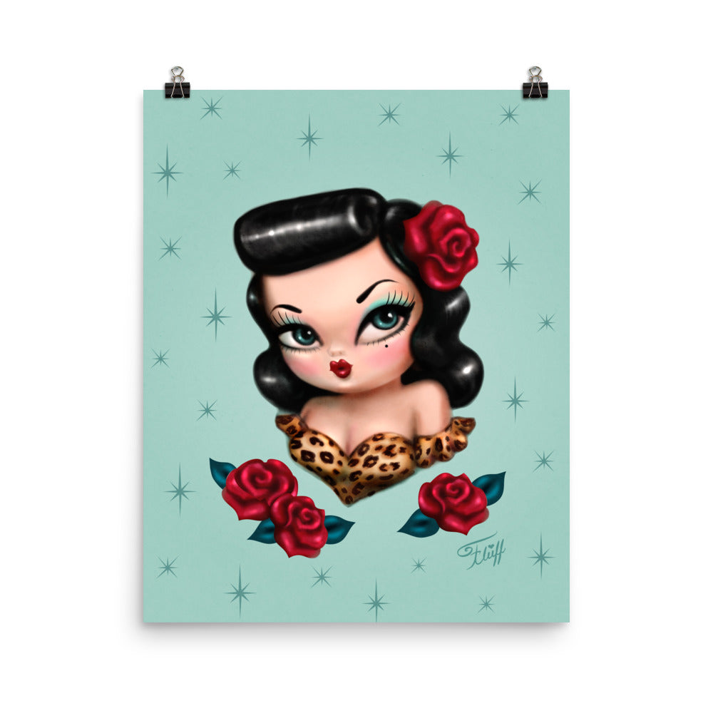 Rockabilly Baby Doll with Roses Mint • Art Print