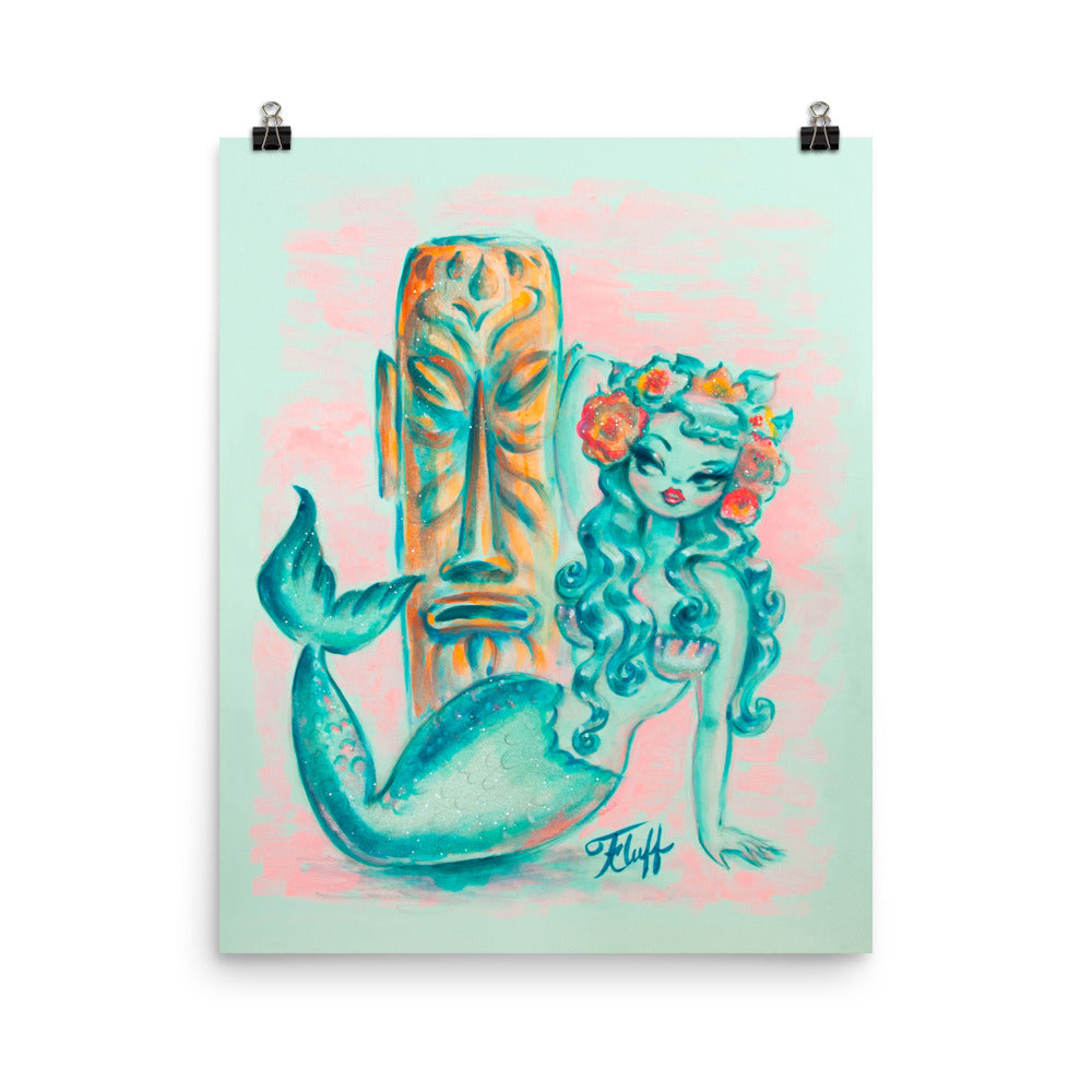 Tiki Mermaid with Flower Crown • Art Print