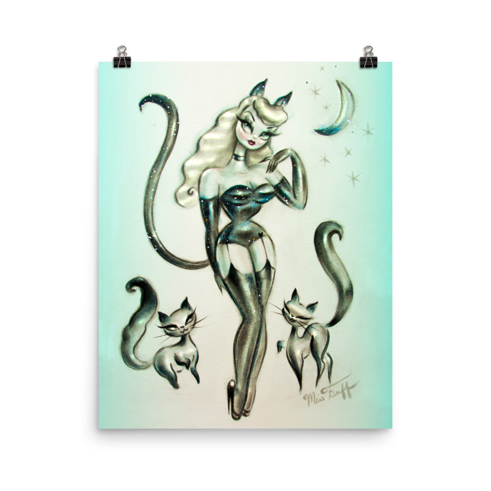 Cat Girl with Kitties • Art Print