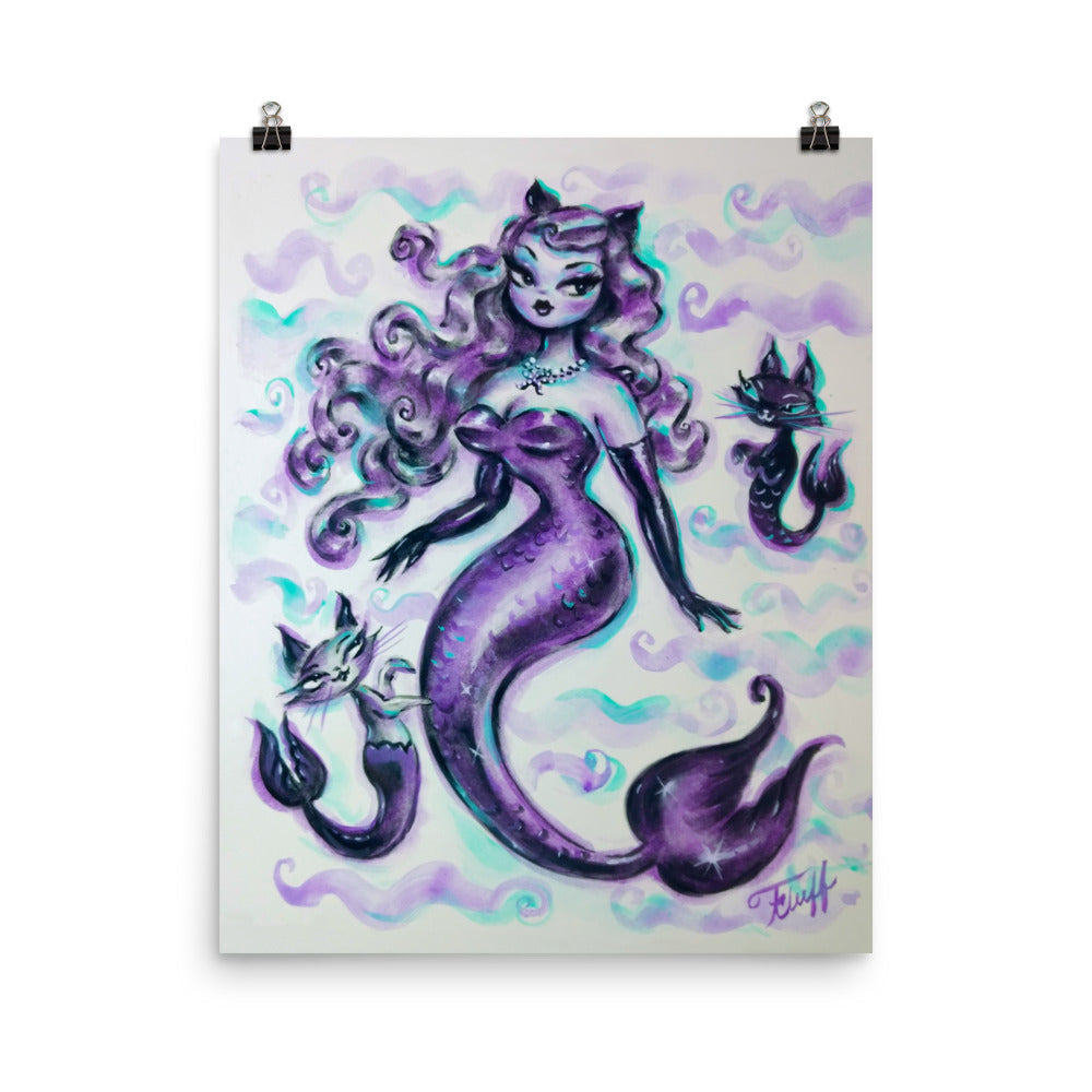 Purple Kitten Mermaid with Purrmaids • Art Print