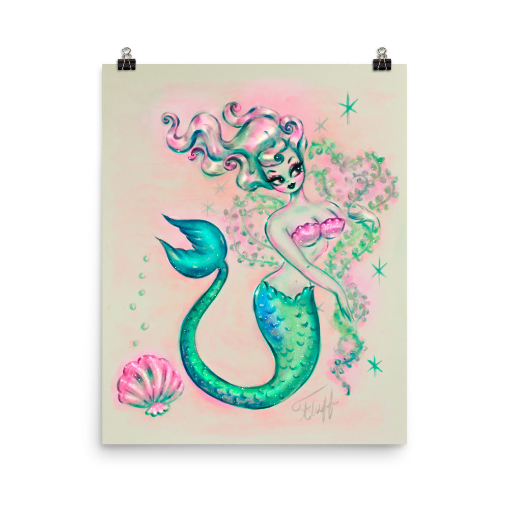 Pearly Mermaid with Seaweed Boa • Art Print