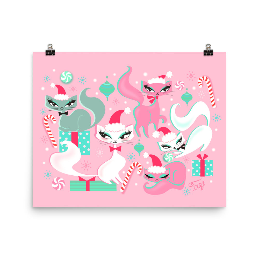 Swanky Kittens Christmas Pink • Art Print