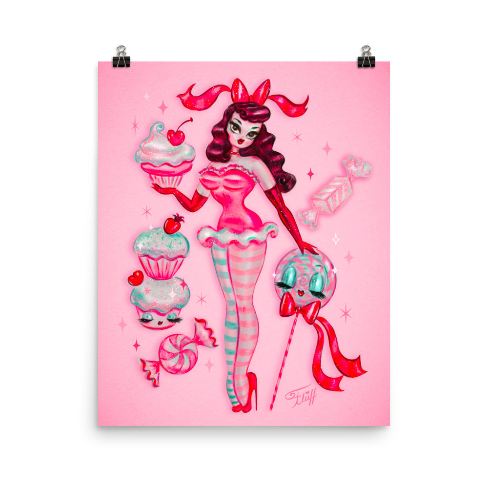 Brunette Cupcake Doll with Lollipop • Art Print