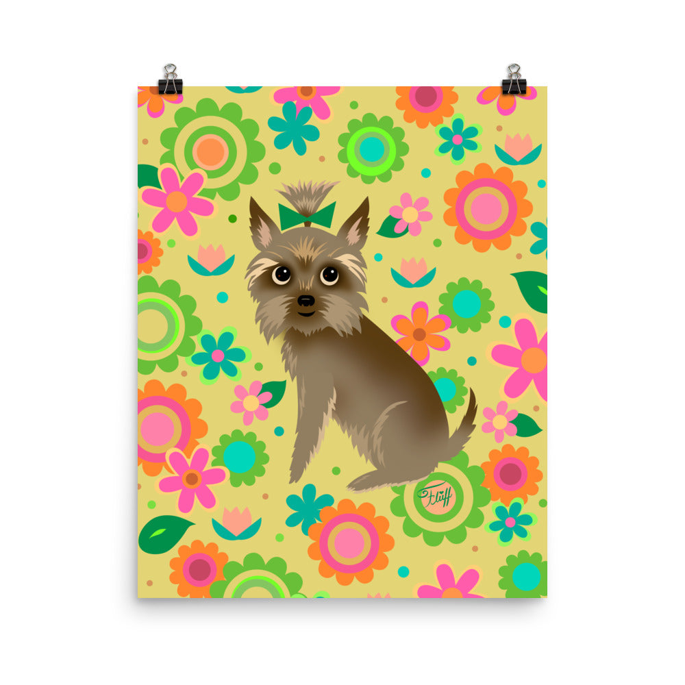 Yorkie with Mod Flowers • Art Print