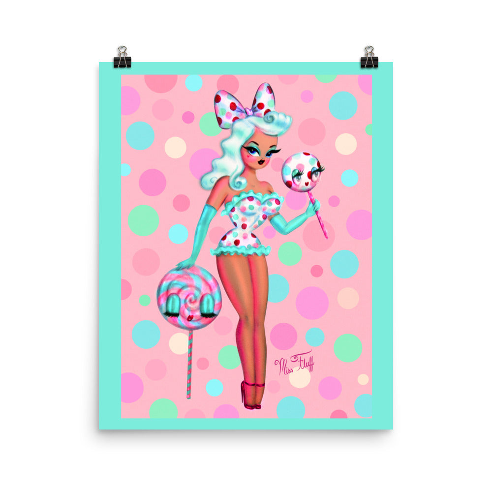 Polka Dot Lollipop Doll Caramel • Art Print