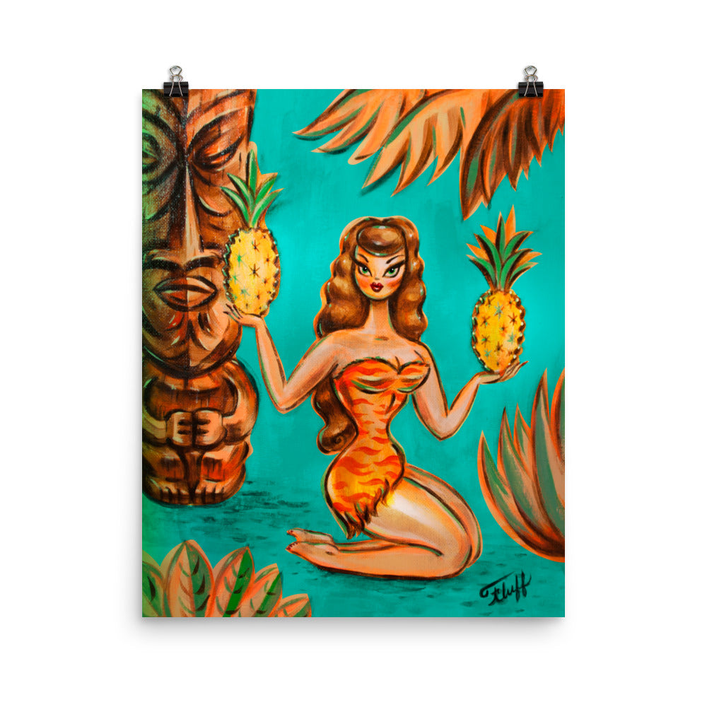 Tiki Island Girl with Pineapples • Art Print