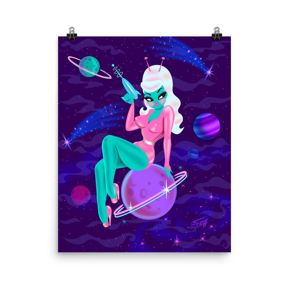 Alien Girl on Saturn • Cosmic Purple version • Art Print