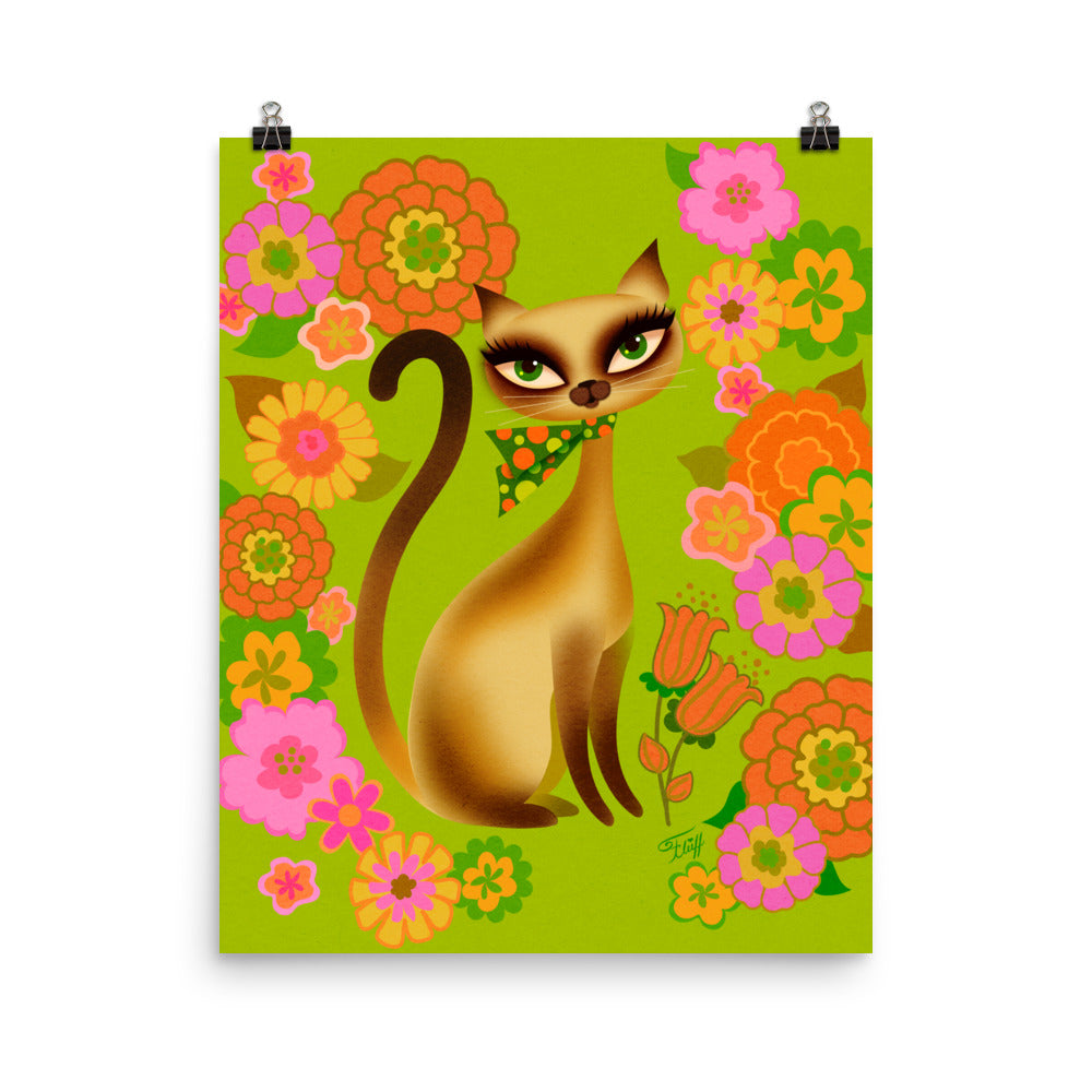 Siamese Mod Flower Kitty • Art Print