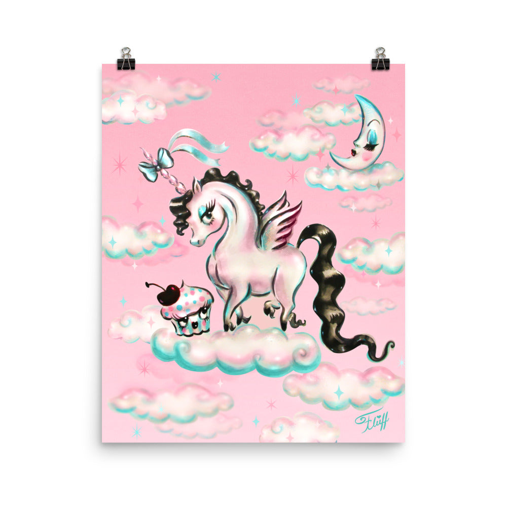 Baby Unicorn Pegasus with Cupcake • Art Print