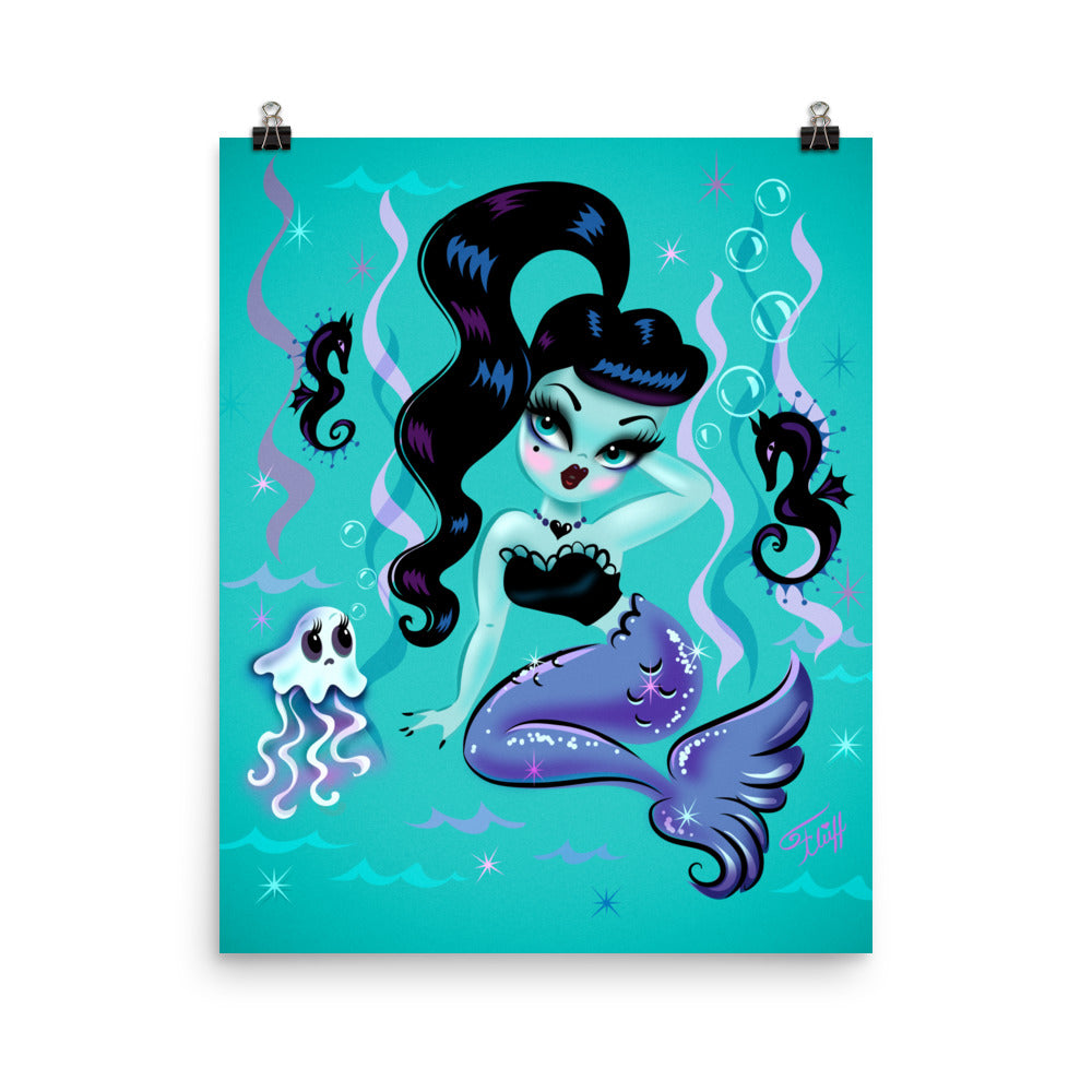 Goth Baby Doll Mermaid with Ghost Jelly • Art Print