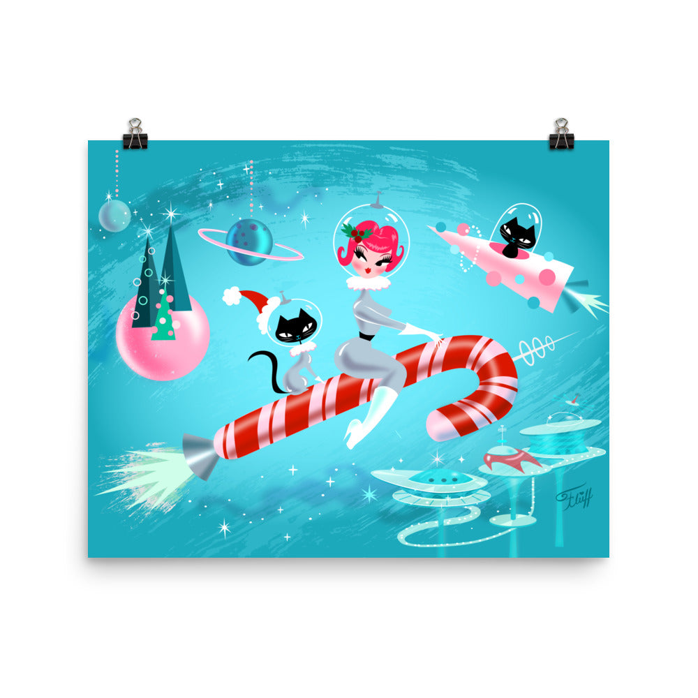 Candy Cane Rocket Girl • Art Print