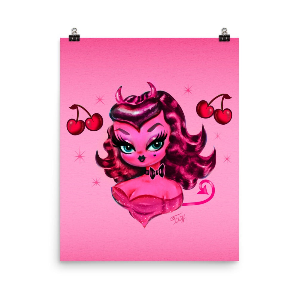 Devil Dolly with Cherries on Pink • Art Print