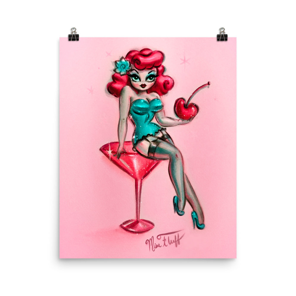 Candy Redhead Cherry Martini Girl • Art Print